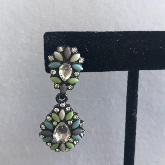 Tear Drop Earrings w/ Stones & Crystals - Picture 3 of 6